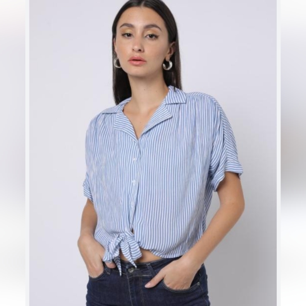 Striped tie-up Rayon shirt